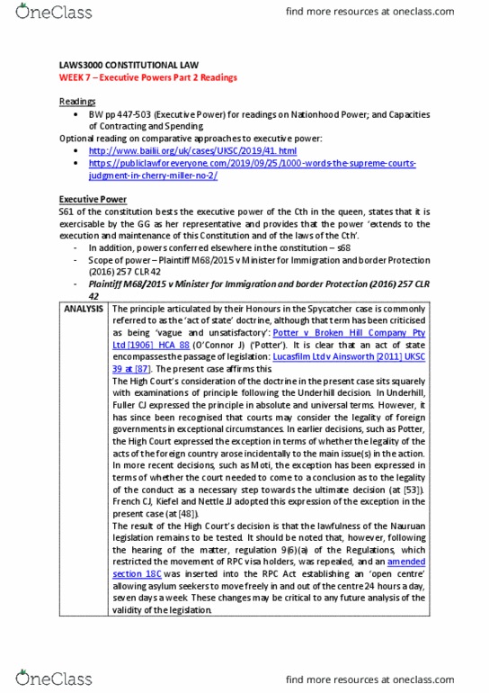 LAW314 Chapter Notes - Chapter 7: Spycatcher, Susan Kiefel, Aboriginal Land Rights Act 1976 thumbnail