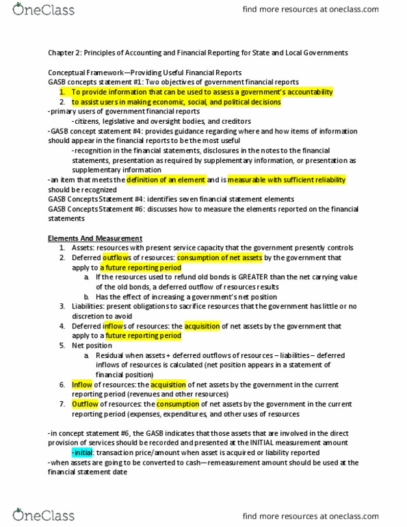 ACC 430 Chapter Notes - Chapter 2: Governmental Accounting Standards Board, Financial Statement, Current Liability thumbnail