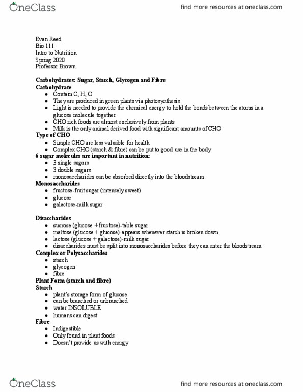 BIO 111 Lecture Notes - Lecture 7: Galactose, Starch, Maltose thumbnail