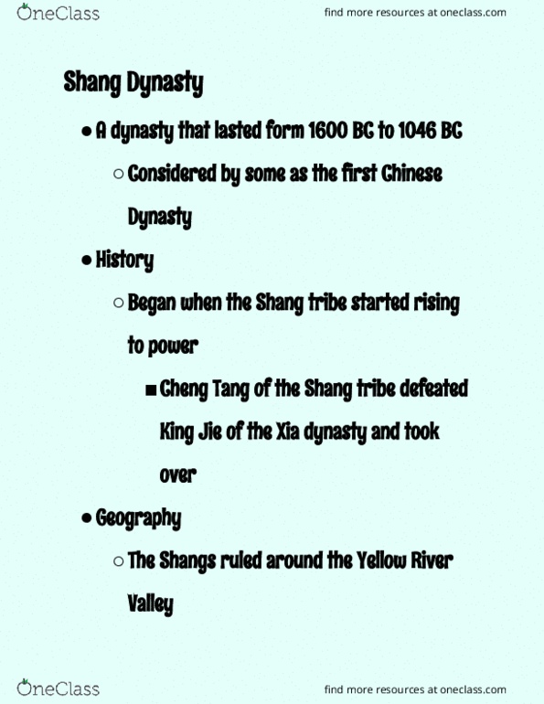 HIST 109B Lecture Notes - Lecture 2: Tang Of Shang, Xia Dynasty, Dynasties In Chinese History thumbnail