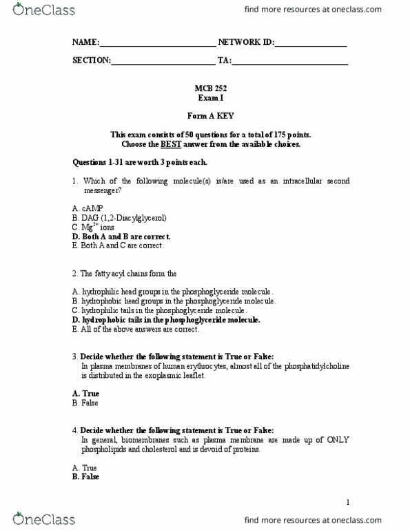 MCB 252 Study Guide Fall 2020, Midterm Sphingomyelin, Erbb4, Erbb3