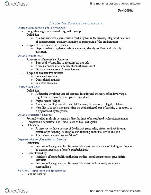 Psychology 2030A/B Chapter Notes - Chapter 5,7,9,10,14: Diazepam, Schizophreniform Disorder, Osteoporosis thumbnail