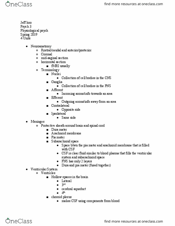 PSYC 3 Lecture Notes - Lecture 8: Dura Mater, Psych, Meninges thumbnail