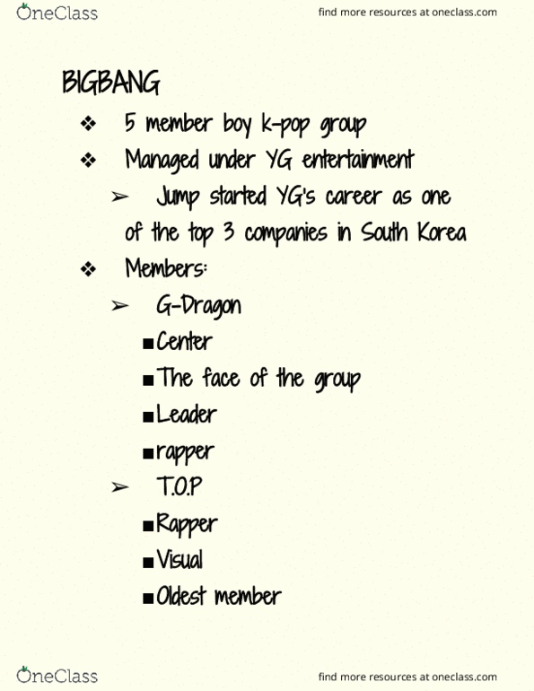 MUSC 019 Lecture Notes - Lecture 1: G-Dragon, Yg Entertainment, Seungri thumbnail