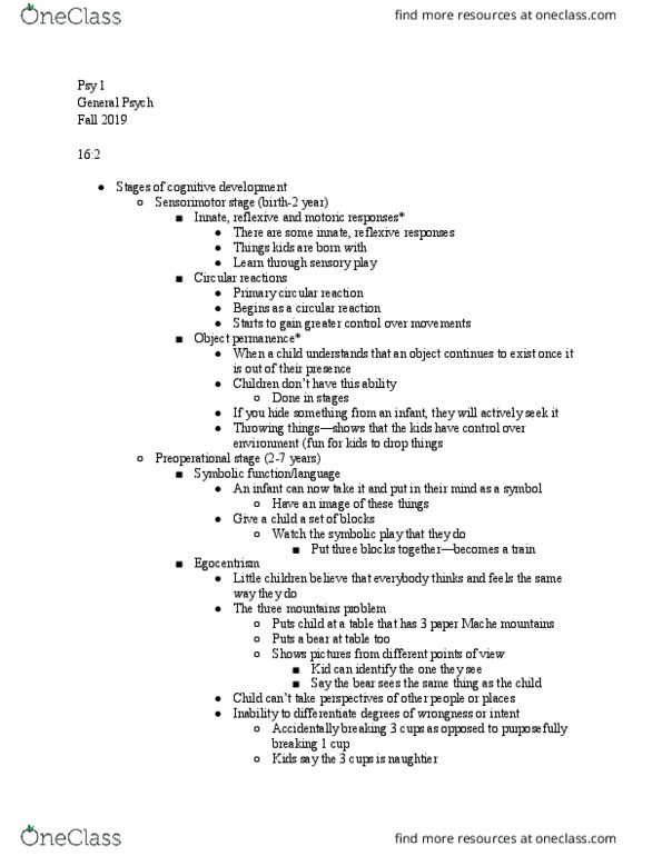 PSY 001 Lecture Notes - Lecture 32: Irreversible Process, Egocentrism, Deductive Reasoning thumbnail