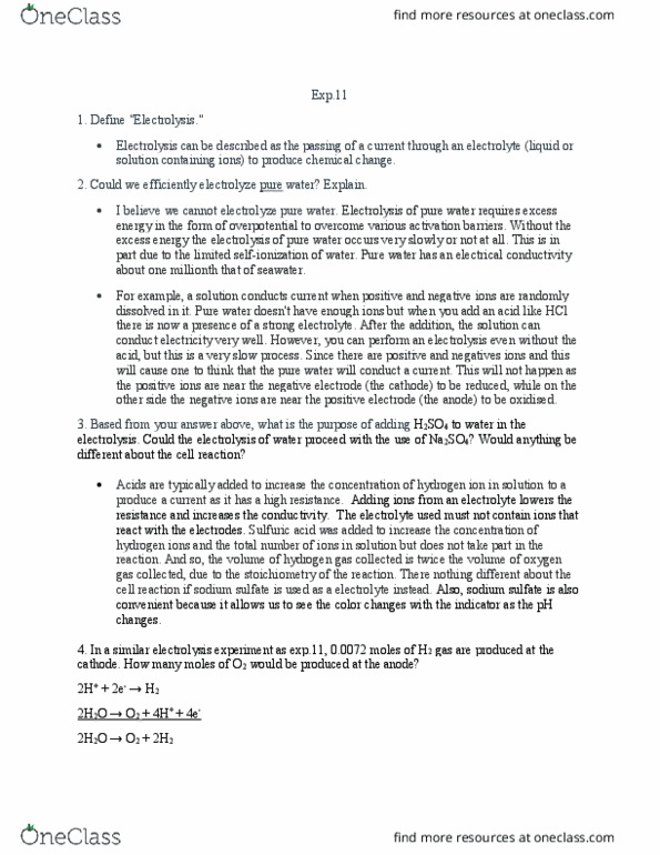 CHEM 126 Lecture Notes - Lecture 11: Stoichiometry, Ideal Gas Law, Strong Electrolyte thumbnail