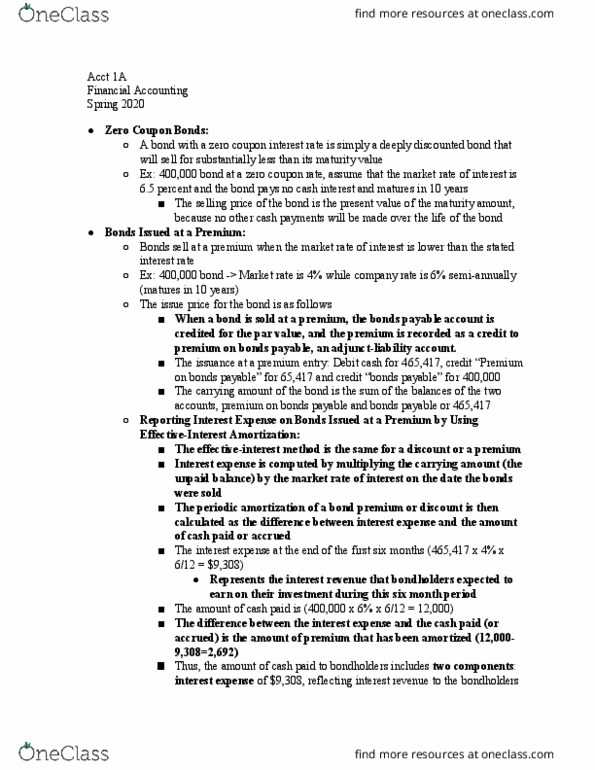 ACCT 1A Lecture Notes - Lecture 24: Book Value, Market Rate, Interest Expense thumbnail