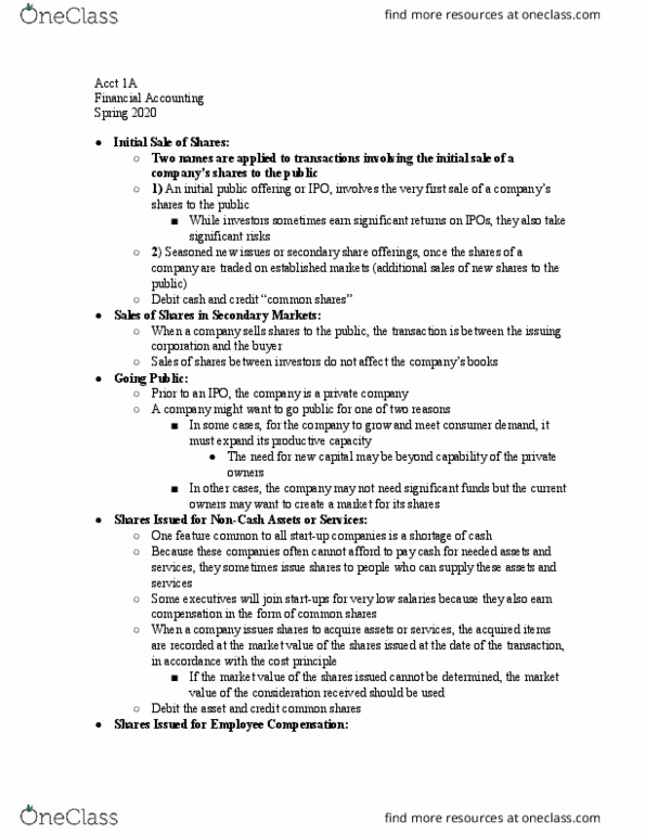 ACCT 1A Lecture Notes - Lecture 30: Capital Account, Startup Company, Retained Earnings thumbnail