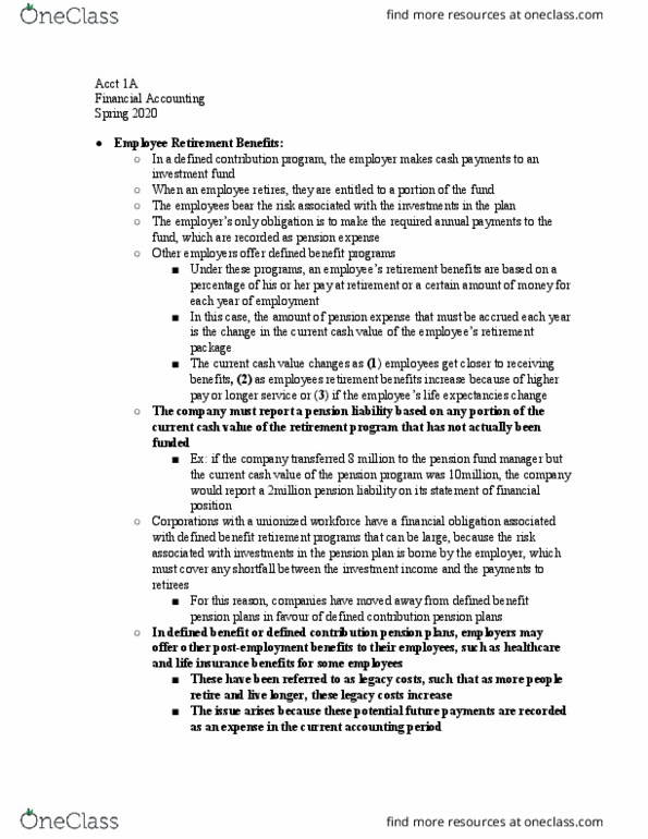 ACCT 1A Lecture Notes - Lecture 27: Pension, Life Insurance thumbnail