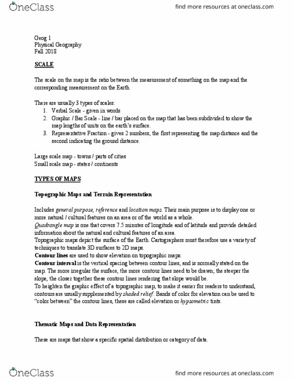 GEOG 1 Lecture Notes - Lecture 6: Centimorgan, Hypsometric Tints, Contour Line thumbnail