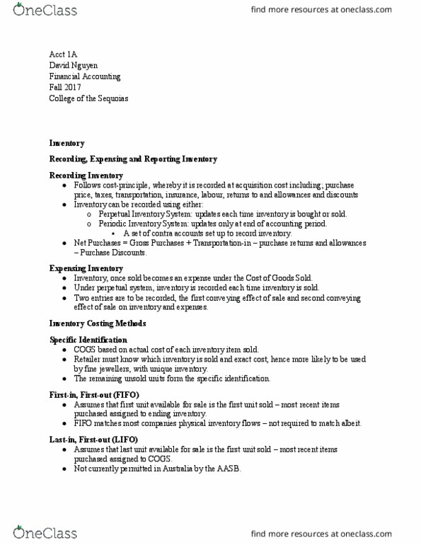 ACCT 001 Lecture Notes - Lecture 16: Natural Disaster, Financial Statement thumbnail