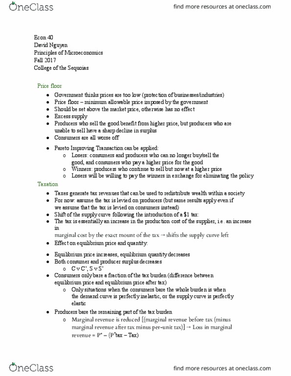 ECON 040 Lecture Notes - Lecture 17: Marginal Revenue, Price Floor, Economic Equilibrium thumbnail