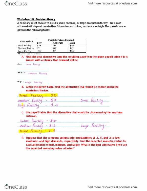 COMM 207 Lecture Notes - Lecture 6: Decision Theory, Minimax thumbnail