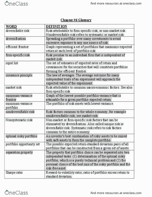 ADMS 3531 Chapter Notes - Chapter 6: Sharpe Ratio, Efficient Frontier, Market Risk thumbnail