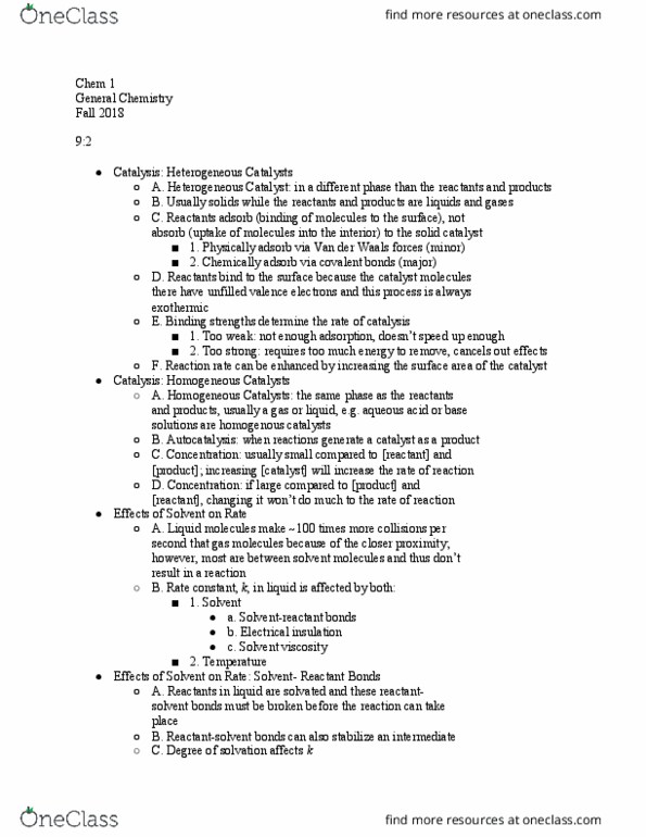 CHEM 001 Lecture Notes - Lecture 18: Autocatalysis, Reagent, Reaction Rate thumbnail