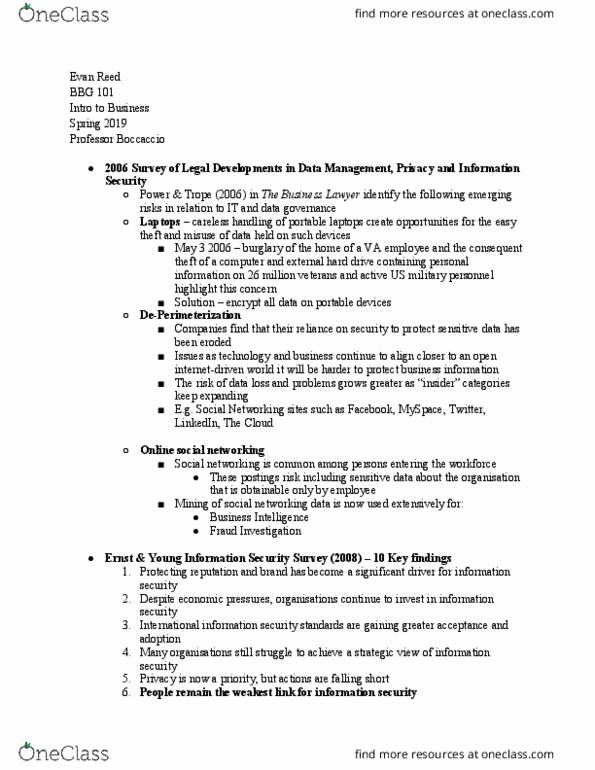 BBG 101 Lecture Notes - Lecture 27: Social Networking Service, Data Governance, Business Intelligence thumbnail