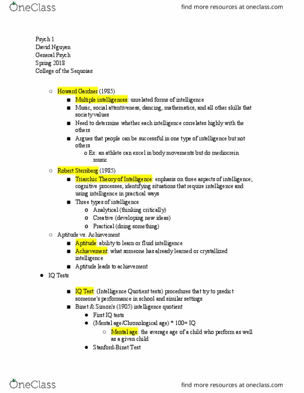 PSY 001 Lecture Notes - Lecture 13: Twin, Psych, Mental Age thumbnail