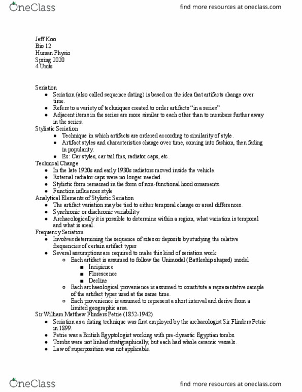 ANTH 9 Lecture Notes - Lecture 5: List Of Index Fossils, Relative Dating, Optically Stimulated Luminescence thumbnail