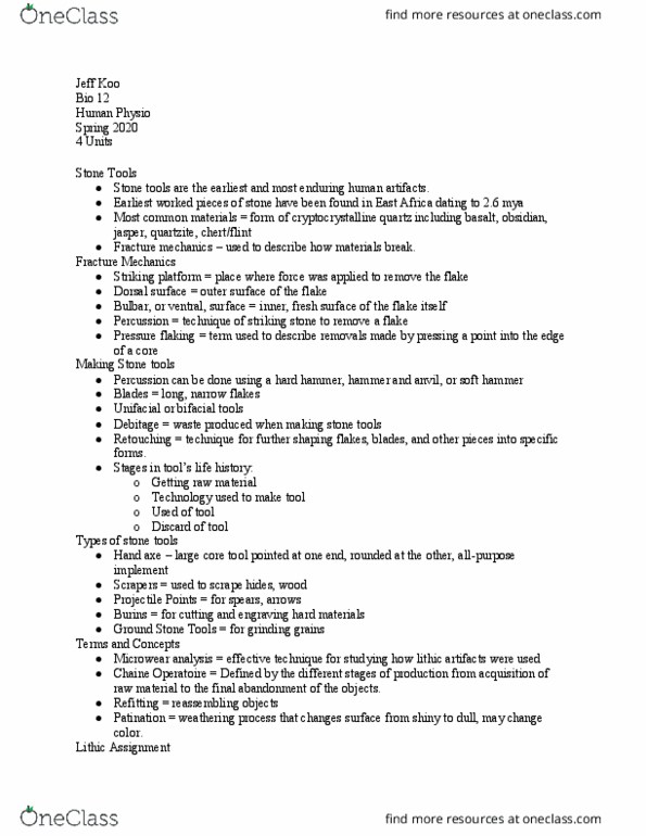 ANTH 9 Lecture Notes - Lecture 6: Fracture Mechanics, Lithic Reduction, Cryptocrystalline thumbnail