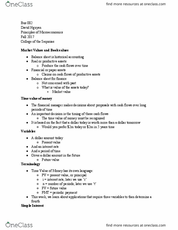 BUS 082 Lecture Notes - Lecture 4: Compound Interest, Balance Sheet, Interest thumbnail
