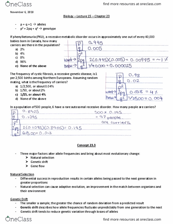 BIO152H5 Lecture Notes - Lecture 15: Stabilizing Selection, Pesticide Resistance, Allele Frequency thumbnail