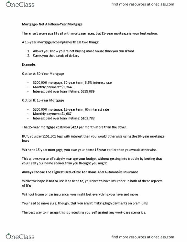 FIN 101 Lecture Notes - Lecture 17: Small Claims Court, Vehicle Insurance, Mortgage Loan thumbnail