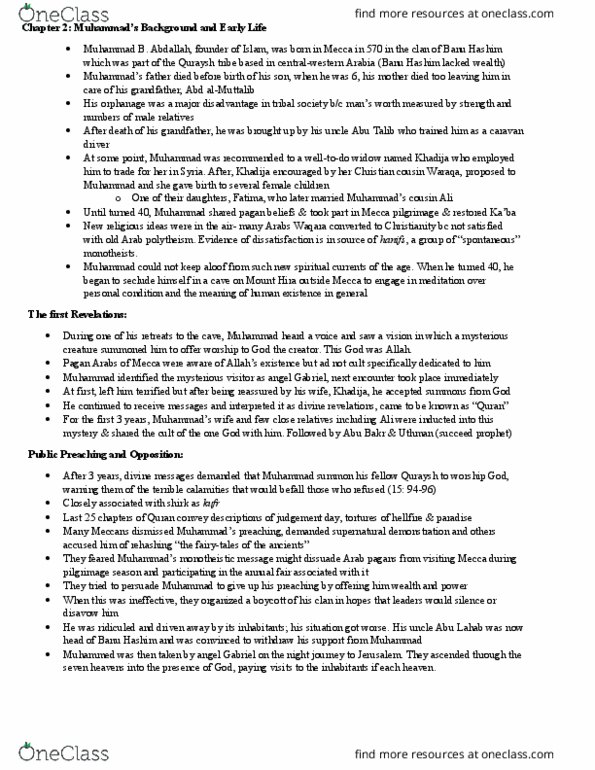 RLG204H5 Chapter Notes - Chapter 2: Religion In Pre-Islamic Arabia, Quraysh, Hira thumbnail