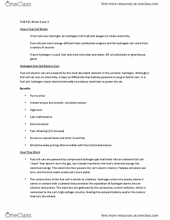 ENVIRON 157 Lecture Notes - Lecture 27: Steam Reforming, Compressed Hydrogen, Fuel Cell Vehicle thumbnail