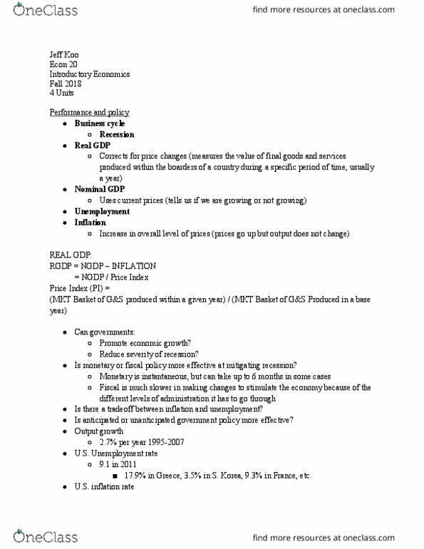 ECON 20 Lecture Notes - Lecture 8: Business Cycle, Nominal Rigidity thumbnail