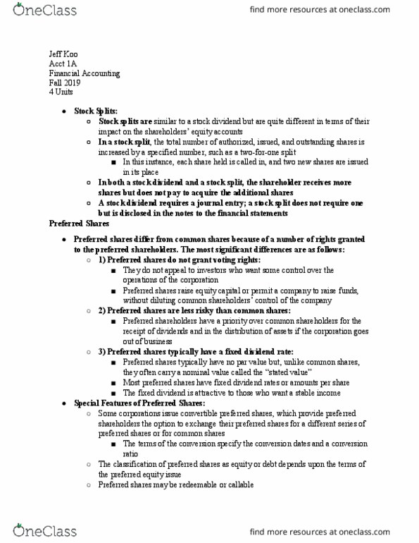 ACCT 1A Lecture Notes - Lecture 23: Dividend, Preferred Stock, Financial Statement thumbnail