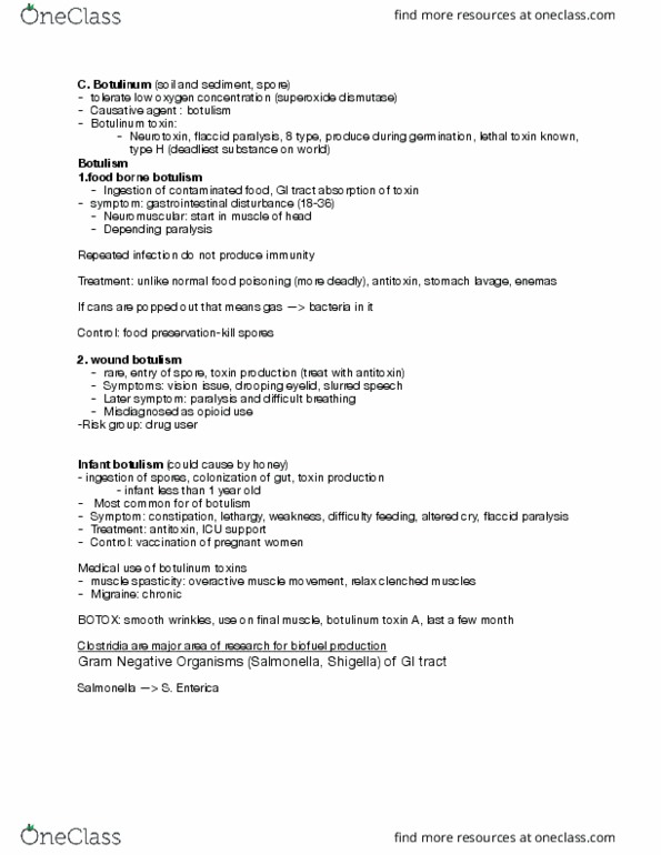 MIC 401LEC Lecture Notes - Lecture 21: Superoxide Dismutase, Botulism, Gastrointestinal Disease thumbnail