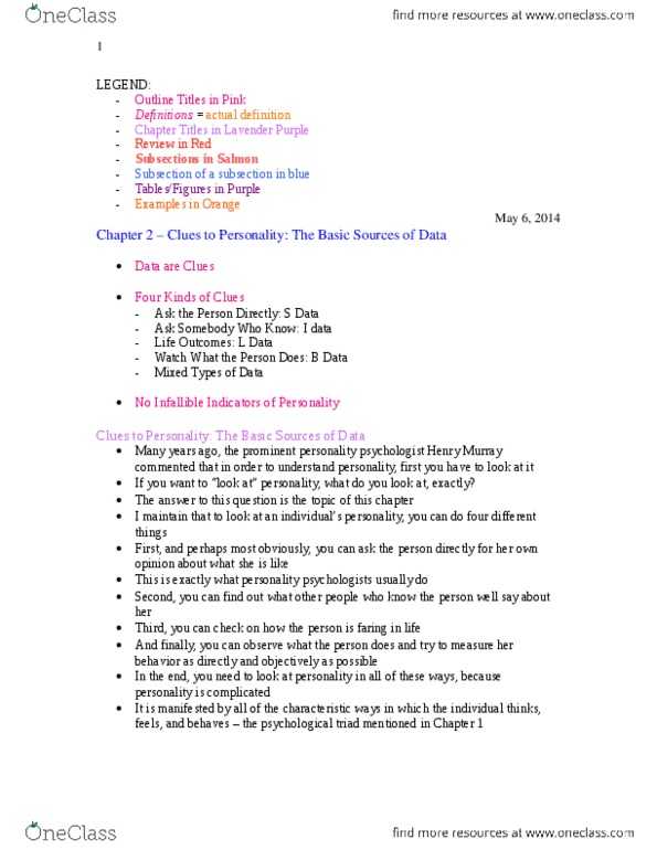 PSYC 2130 Chapter Notes - Chapter 2: Personality Psychology, Highlight (Band), In Essence thumbnail