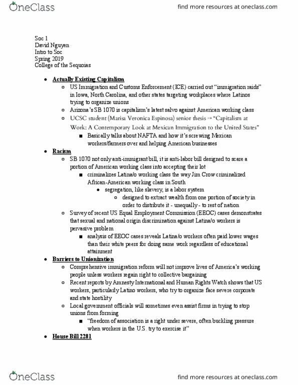 SOC 001 Lecture Notes - Lecture 17: Arizona Sb 1070, Human Rights Watch, Equal Opportunity thumbnail