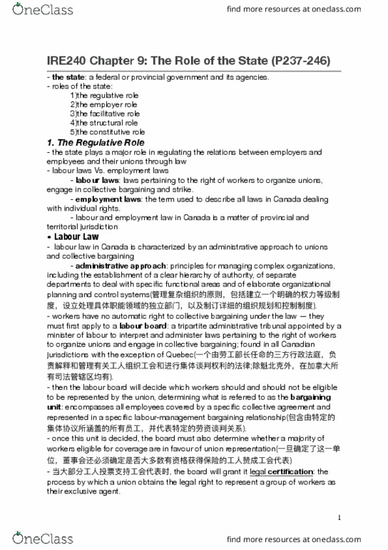 IRE240H1 Chapter Notes - Chapter 9: Bargaining Unit, The Employer, Parental Leave thumbnail