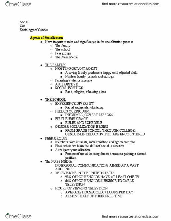 SOC 001 Lecture Notes - Lecture 21: Parenting Styles, Nuclear Family thumbnail