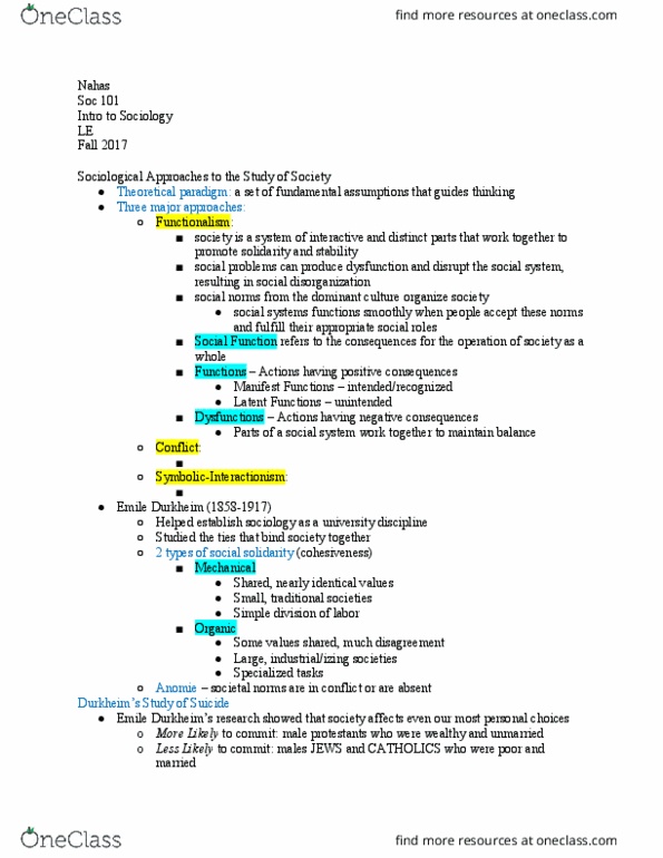 SOC 101 Lecture Notes - Lecture 2: Social Disorganization Theory, Anomie, Marxism thumbnail