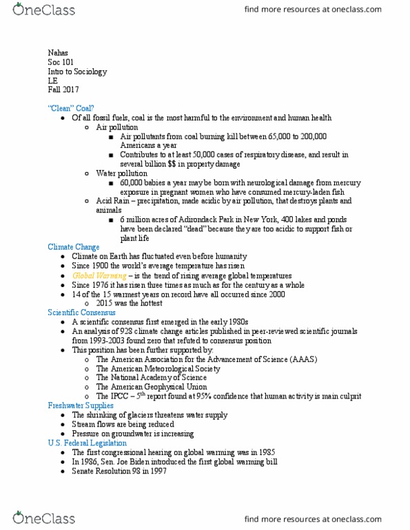SOC 101 Lecture Notes - Lecture 21: American Meteorological Society, Joe Biden, Adirondack Park thumbnail