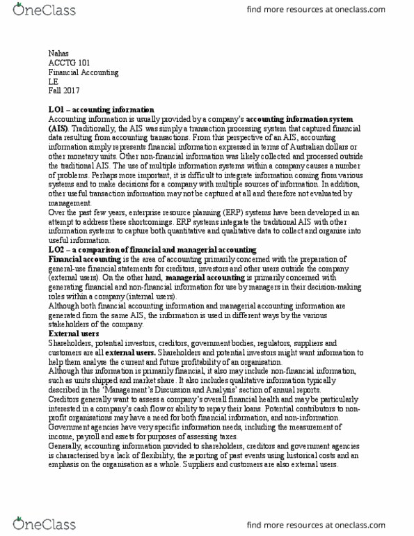 ACCTG 101 Lecture Notes - Lecture 14: Transaction Processing System, Strategic Planning, Financial Accounting thumbnail