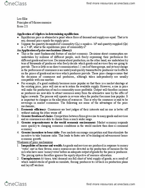 ECON-221 Lecture Notes - Lecture 11: Planned Economy, Indifference Curve, Budget Constraint thumbnail