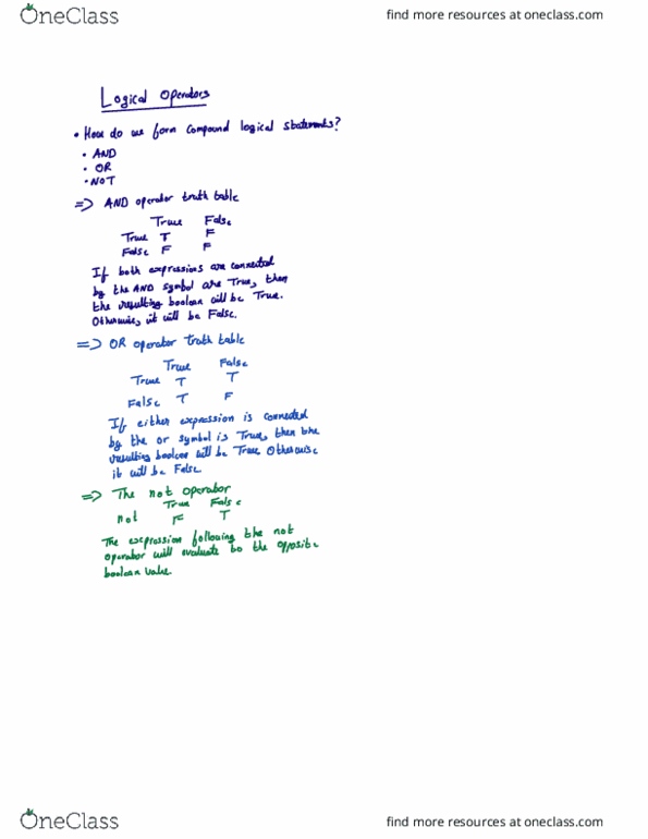 COMP 110 Lecture Notes - Lecture 6: Logical Conjunction thumbnail