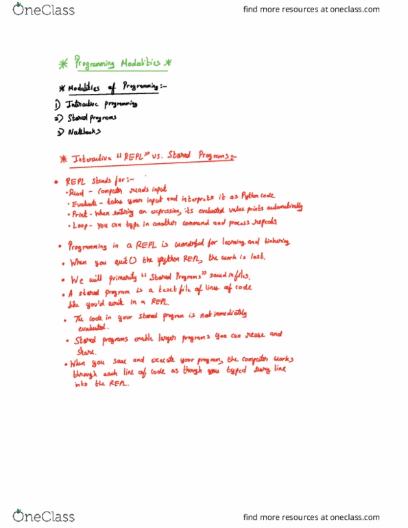 COMP 110 Lecture Notes - Lecture 2: Stored-Program Computer thumbnail