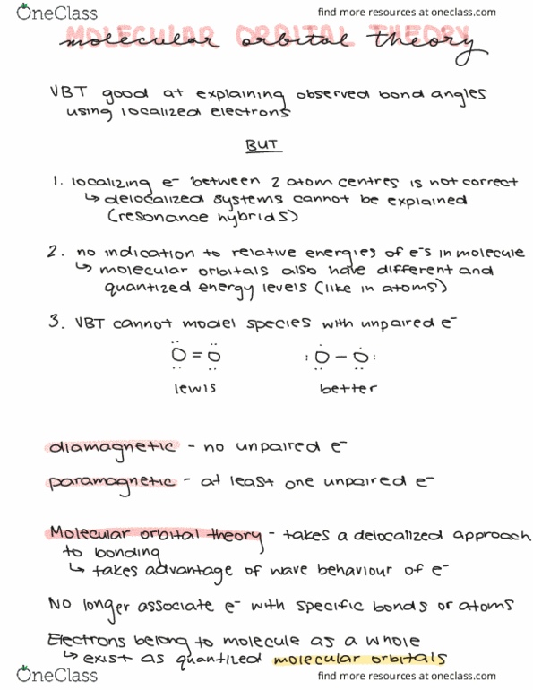 Chemistry 1301A/B Chapter Notes - Chapter 3: Spectroscopic Notation, Paramagnetism, Molecular Orbital Diagram thumbnail