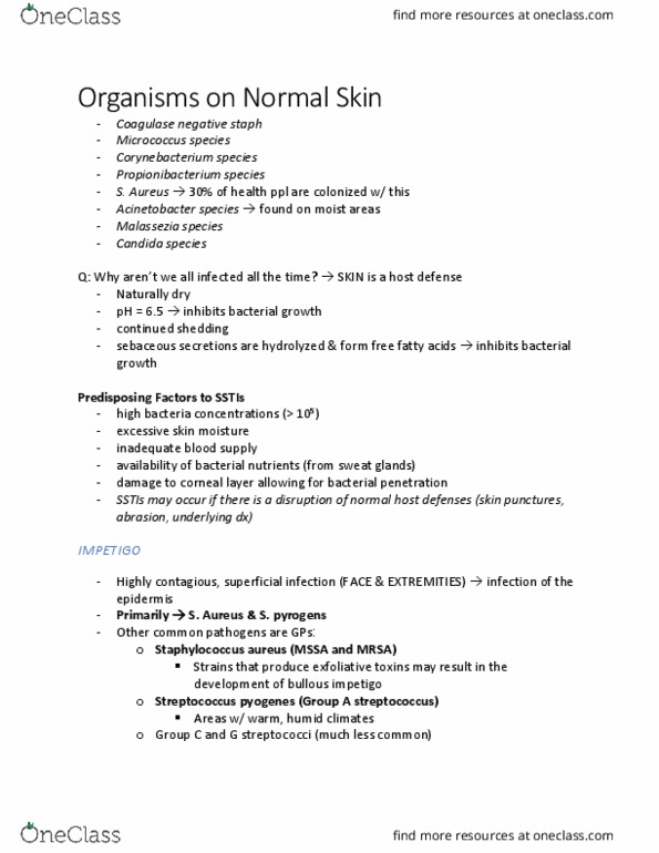 BIOL 4030 Lecture Notes - Lecture 43: Mupirocin, Sebaceous Gland, Malassezia thumbnail