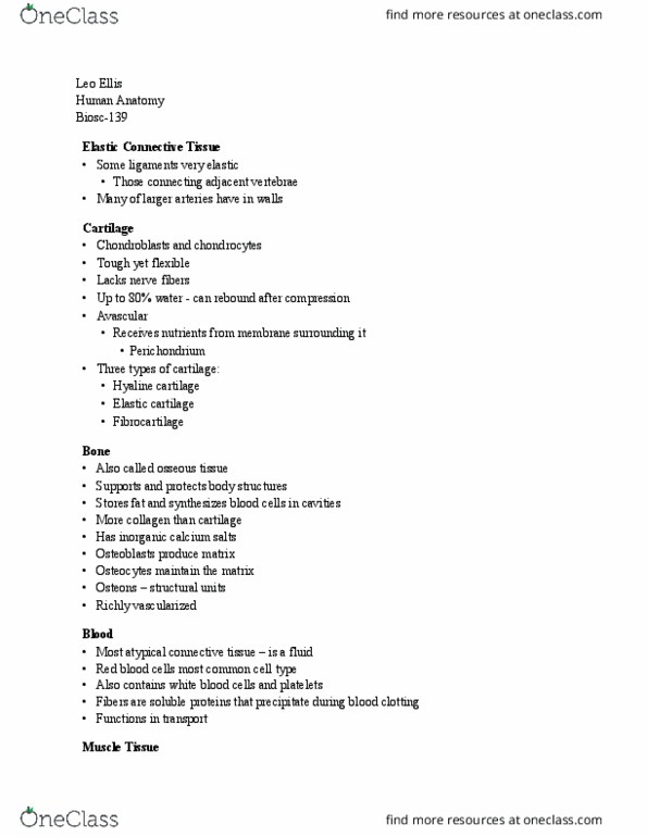 BIOSC-139 Lecture Notes - Lecture 27: Serous Fluid, Loose Connective Tissue, Dermis thumbnail