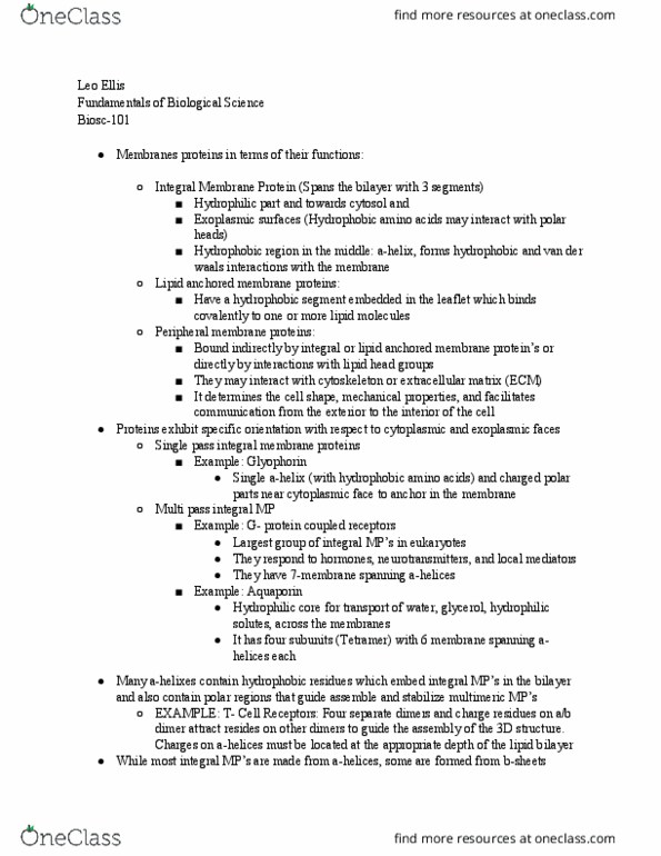 BIOSC-101 Lecture Notes - Lecture 14: Acylation, Van Der Waals Force, Cytosol thumbnail