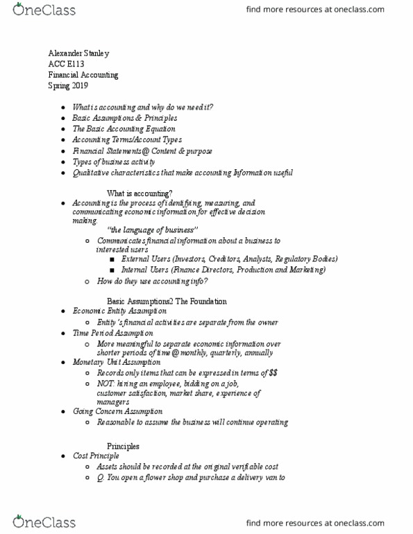 ACC E113 Chapter Notes - Chapter 1: Financial Statement, Retained Earnings thumbnail