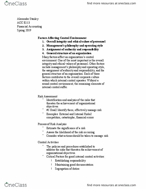 ACC E113 Lecture Notes - Lecture 4: Bank Reconciliation, Internal Control, List Of The Shield Episodes thumbnail