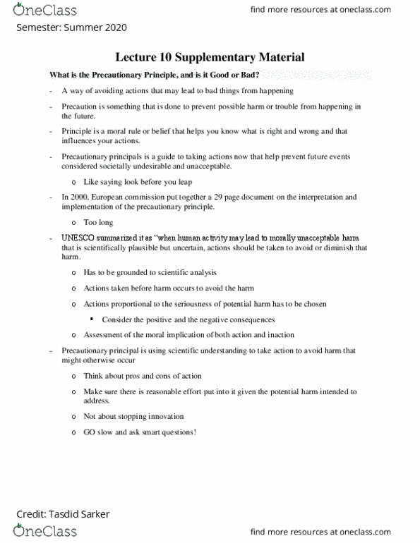 EESA10H3 Lecture Notes - Lecture 10: Precautionary Principle, European Commission thumbnail