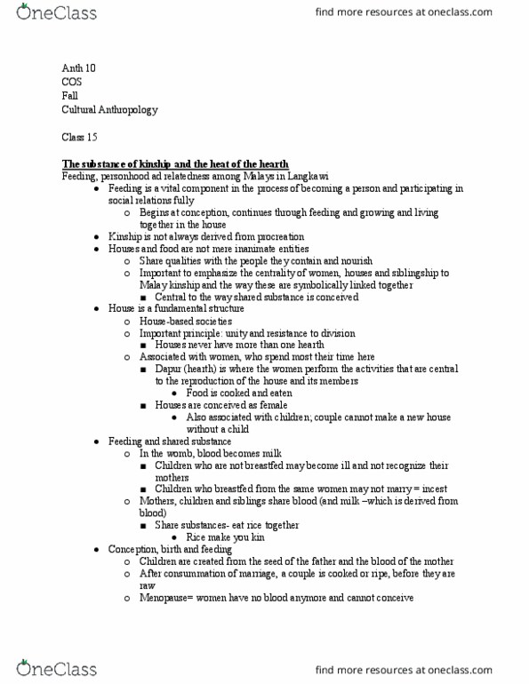 ANTH 010 Lecture Notes - Lecture 15: Infertility, Surrogacy, Langkawi thumbnail