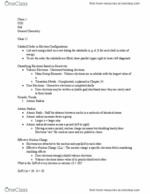 CHEM 001 Lecture Notes - Lecture 15: Valence Electron, Noble Gas, Royal Aircraft Factory F.E.2 thumbnail